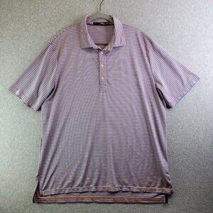 Polo Shirt Mens XL Orange Blue Striped Golf Wicking Performance